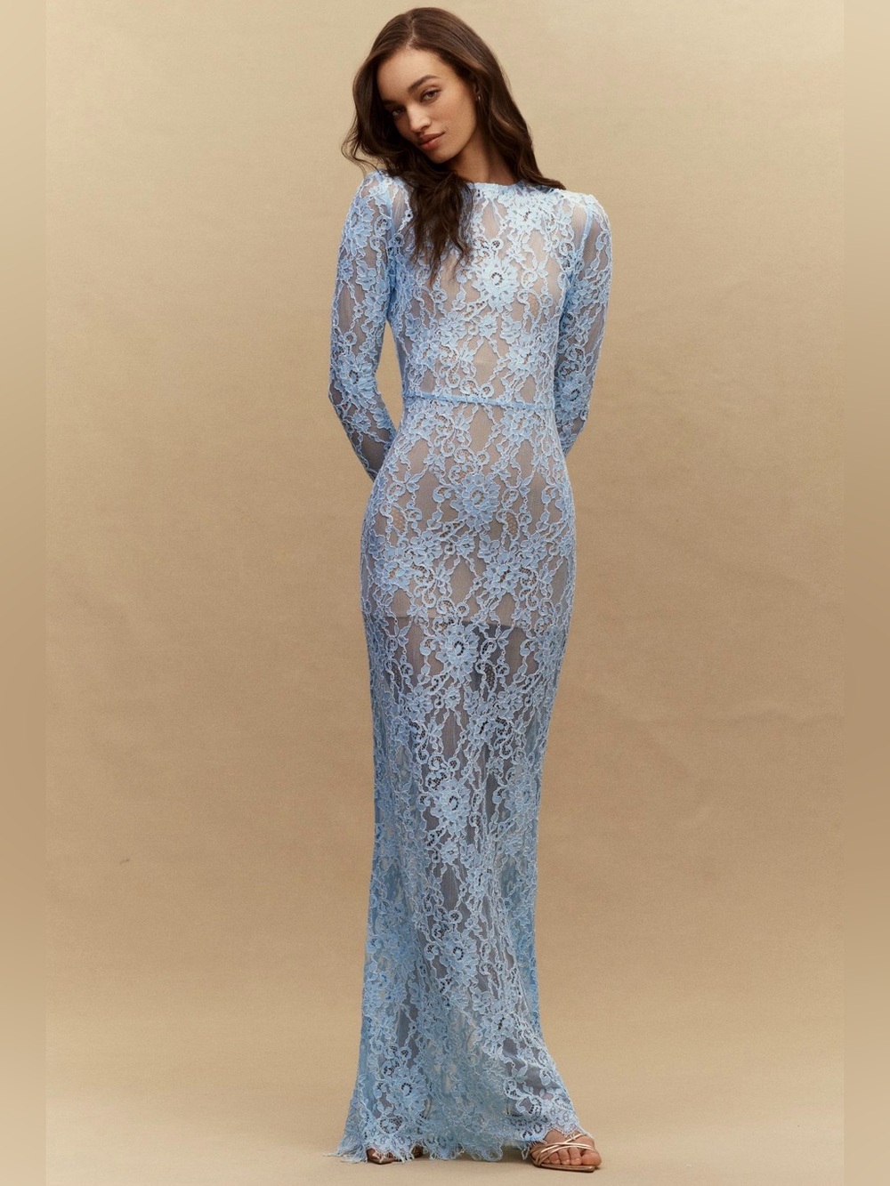 Bronx and Banco Long-Sleeve Fitted Lace Gown